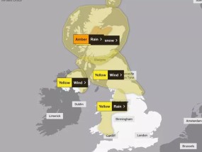 除夕夜天气：英国气象局发布的警告覆盖了英国大片地区，地图上显示了哪里会下雪